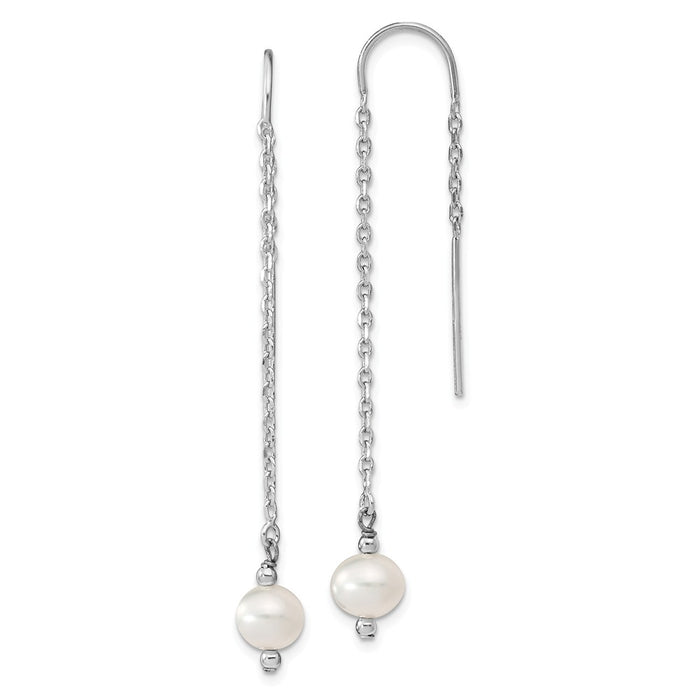 925 Sterling Silver Rhodium-Plated 6-7mm White Freshwater Cultured Pearl Threaded Earrings, 61mm x 6.23mm