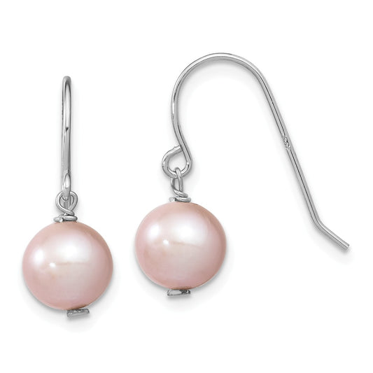 925 Sterling Silver Rhodium-plated 7-8mm Purple Freshwater Cultured Pearl Dangle Earrings, 21mm x 7.5mm
