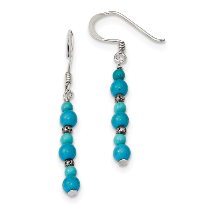 925 Sterling Silver Howlite /Recon. Magnesite Shepherd Hook Earrings, 0mm x 0mm