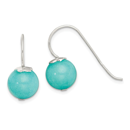 925 Sterling Silver Blue Quartz 10mm Shepherd Hook Earrings, 24.5mm x 10.5mm