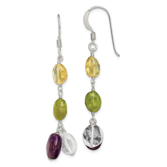 Stella Silver 925 Sterling Silver Amethyst/Citrine/Peridot/Rock Quartz Shep. Hook Earrings, 54mm x 12mm