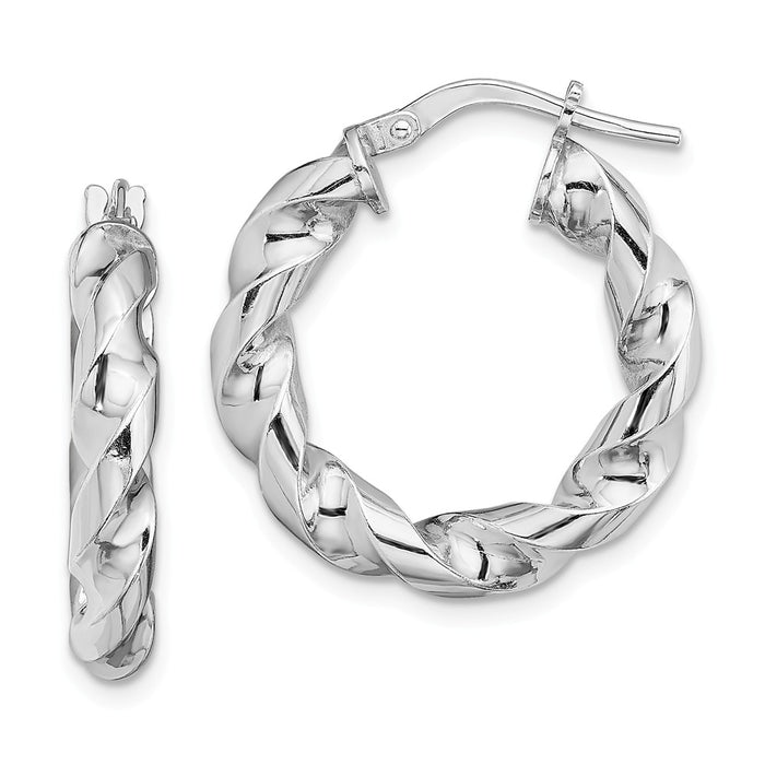 925 Sterling Silver Rhodium-plated Polished Twisted Hoop Earrings, 23.6mm x 21.1mm