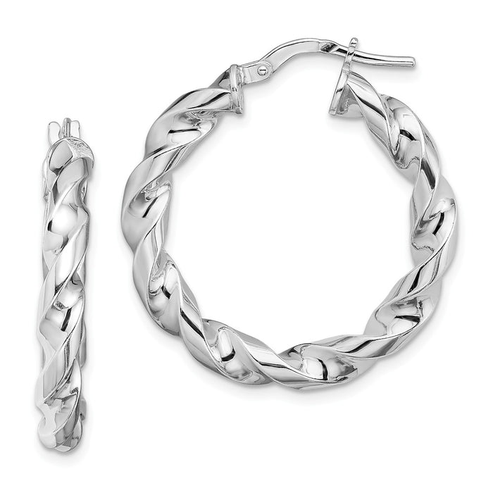 925 Sterling Silver Rhodium-plated Polished Twisted Hoops, 28.9mm x 26.7mm