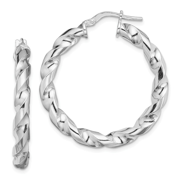 925 Sterling Silver Rhodium-plated Polished Twisted Hoop Earrings, 34.5mm x 31.6mm