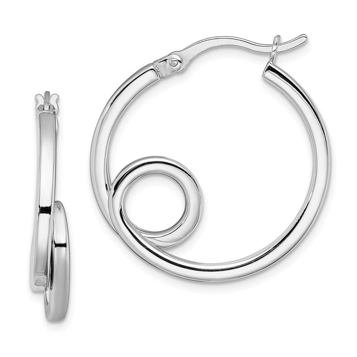925 Sterling Silver Rhodium-Plated Polished Hoop Earrings, 26.4mm x 25.2mm