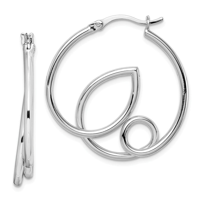 925 Sterling Silver Rhodium-Plated Polished Hoop Earrings, 31.1mm x 30.5mm