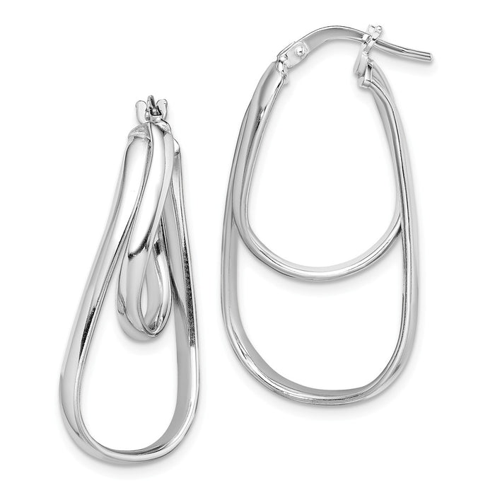 925 Sterling Silver Rhodium-plated Polished Fancy Hoops, 34.3mm x 16.1mm