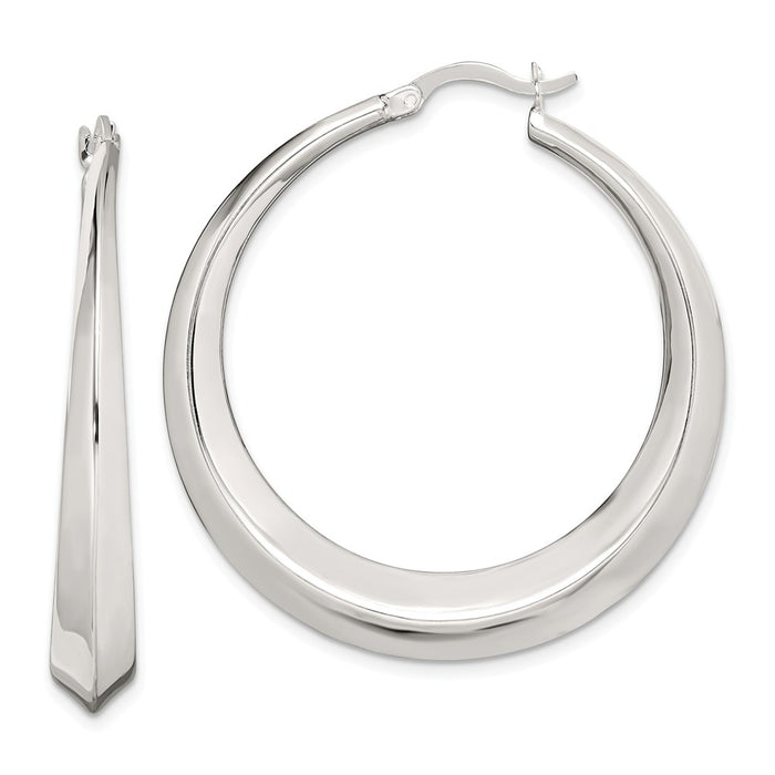 925 Sterling Silver Beveled Hoop Earrings, 41.9mm x 40.4mm