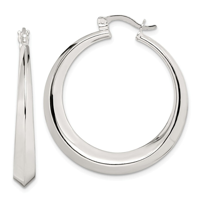 925 Sterling Silver Beveled Hoop Earrings, 35.1mm x 33.3mm