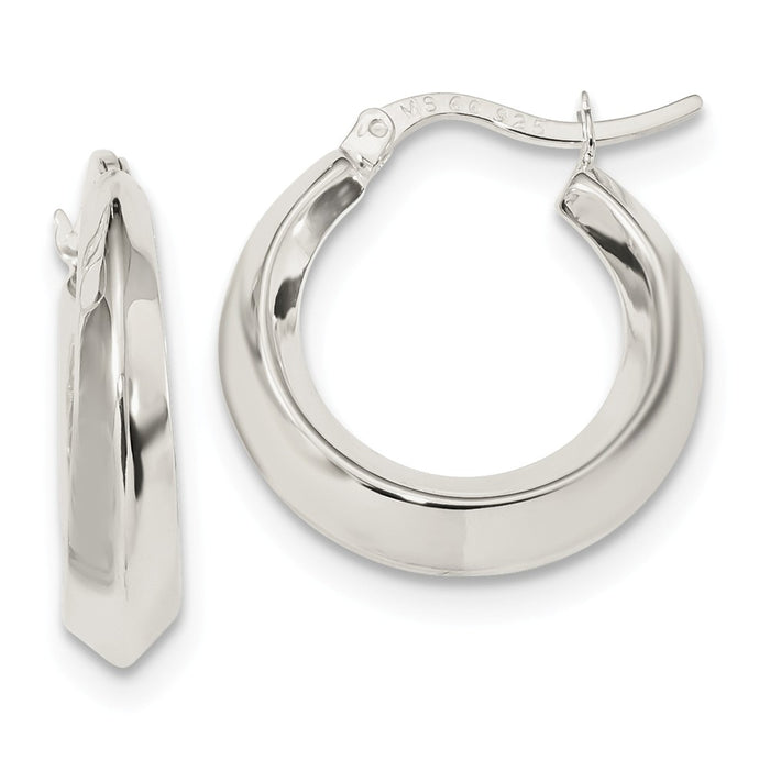925 Sterling Silver Beveled Hoop Earrings, 24.6mm x 23.1mm