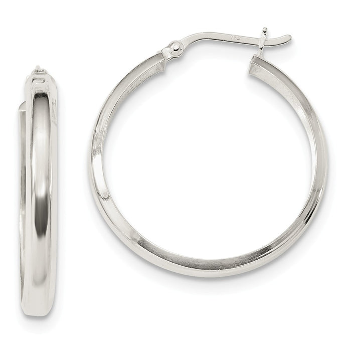 925 Sterling Silver Polished Beveled Edge Hoop Earrings, 31.2mm x 29mm