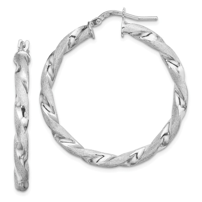 925 Sterling Silver Rhodium-Plated Satin & Polished Twisted Hoop Earrings, 38.1mm x 36.8mm