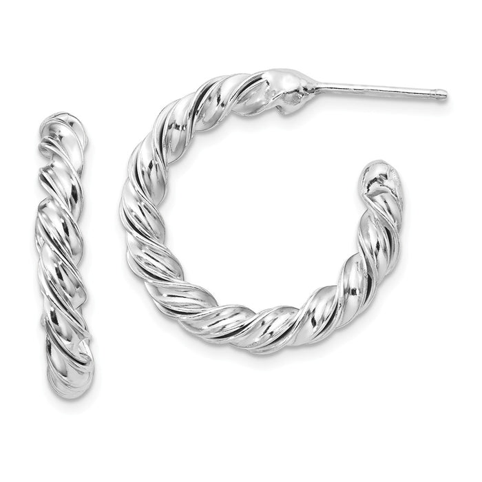 925 Sterling Silver Rhodium-plated Polished Twisted Post Hoop Earrings, 23.1mm x 23.1mm