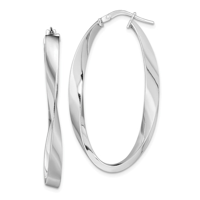 925 Sterling Silver Rhodium-plated Polished Oval Twisted Hoops, 43.8mm x 24.1mm