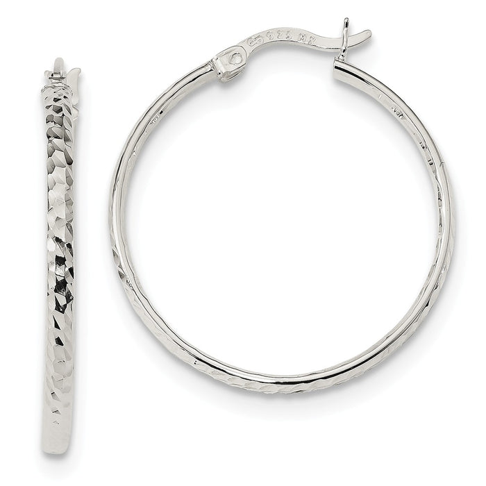 925 Sterling Silver Polished and Diamond-Cut Circle Hoop Earrings, 32.12mm x 30.3mm