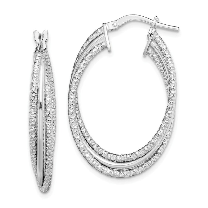 925 Sterling Silver Rhodium-plated Polished & Textured Triple Hoops, 32.4mm x 20.9mm