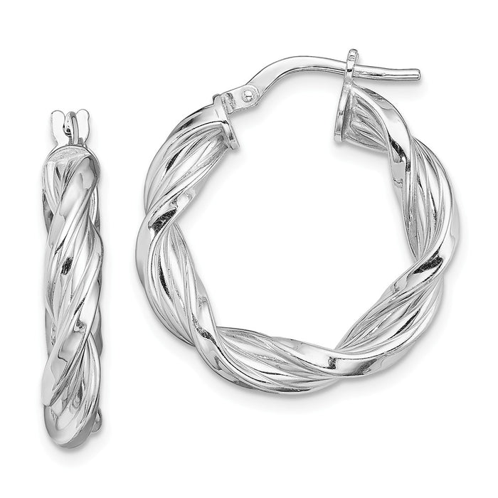 925 Sterling Silver Rhodium-plated Polished Twisted Hoop Earrings, 23.9mm x 22.3mm