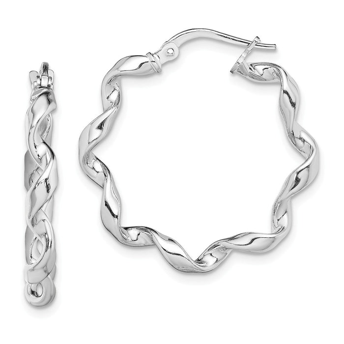 925 Sterling Silver Rhodium-plated Twisted Hoop Earrings, 26.5mm x 25.7mm