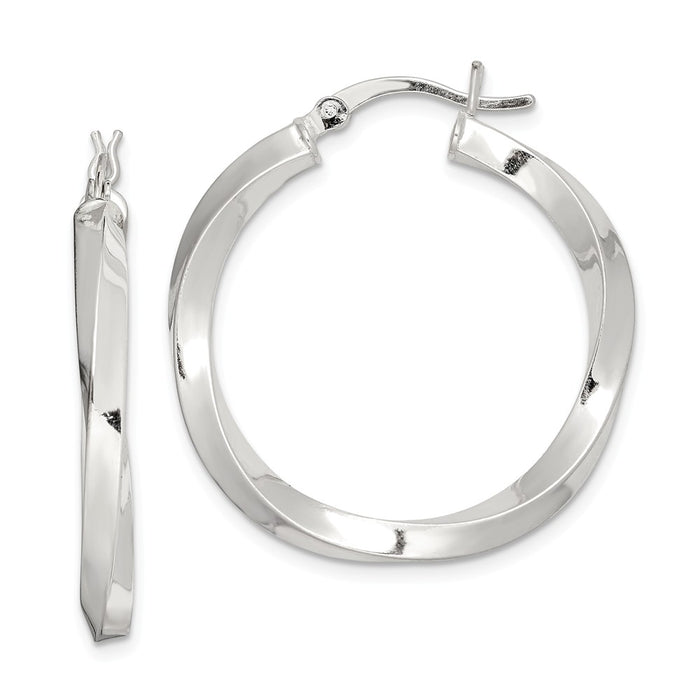 925 Sterling Silver Polished Twisted Hoop Earrings, 32mm x 30.3mm