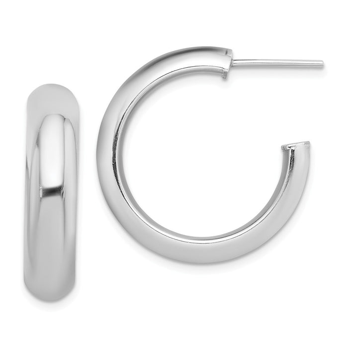 925 Sterling Silver Rhodium-plated Polished Post Hoops, 25.3mm x 25.2mm