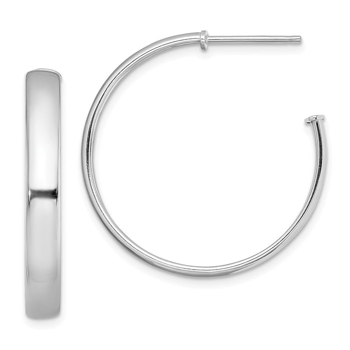 925 Sterling Silver Rhodium-plated Polished Post Hoops, 28.1mm x 28mm