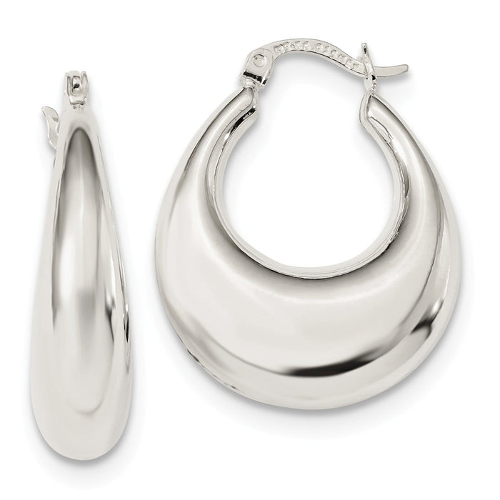 925 Sterling Silver Oval Hoop Earrings, 29.9mm x 23.5mm