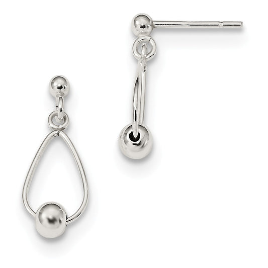 925 Sterling Silver Polished Teardrop with Bead Post Dangle Earrings, 21.5mm x 7.7mm