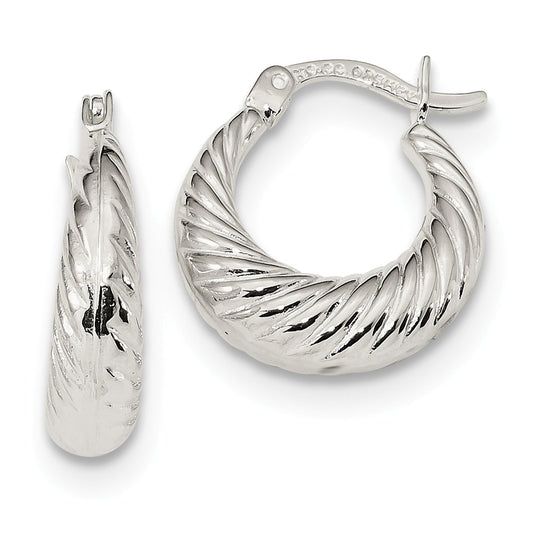 925 Sterling Silver Textured Hoop Earrings, 19mm x 16.9mm