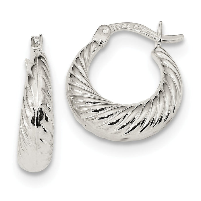 925 Sterling Silver Textured Hoop Earrings, 19mm x 16.9mm