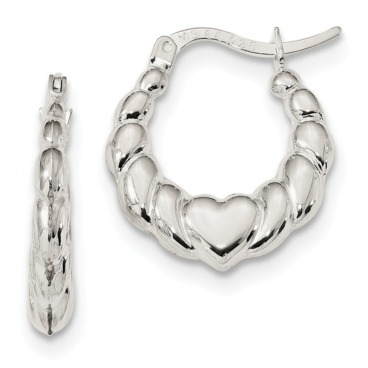 925 Sterling Silver Heart Scalloped Hoop Earrings, 22.7mm x 19.8mm