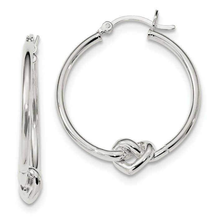 925 Sterling Silver Polished Heart Knot Hoop Earrings, 33.7mm x 29.7mm