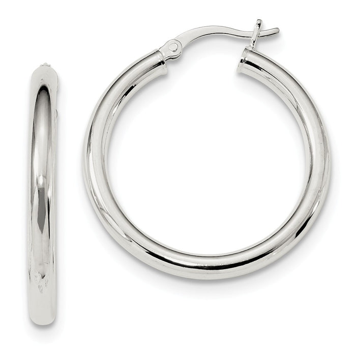 925 Sterling Silver Polished Hoop Earrings, 31.6mm x 29.9mm