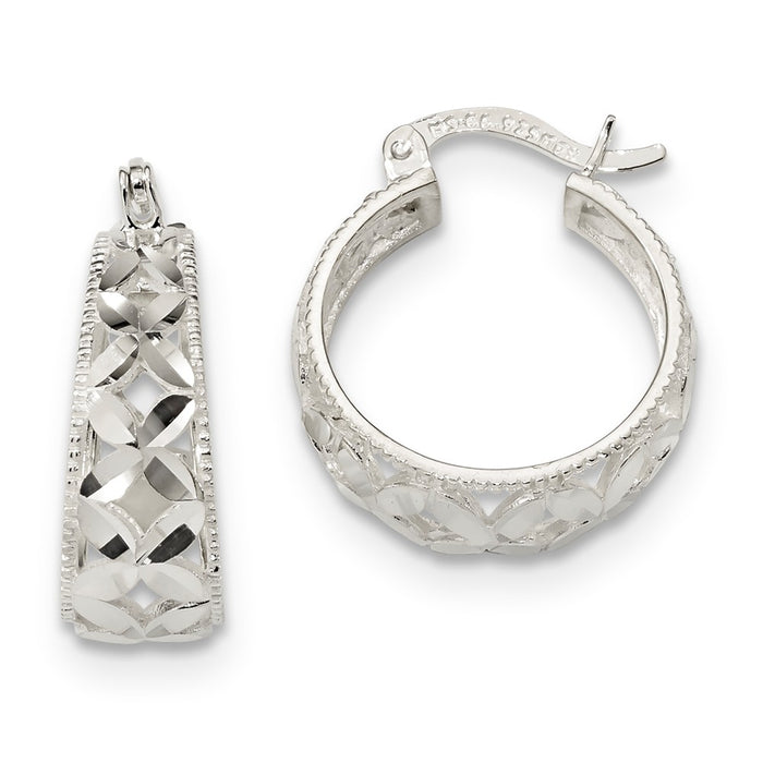 925 Sterling Silver Open Diamond-cut Hoop Earrings, 20.5mm x 18.2mm