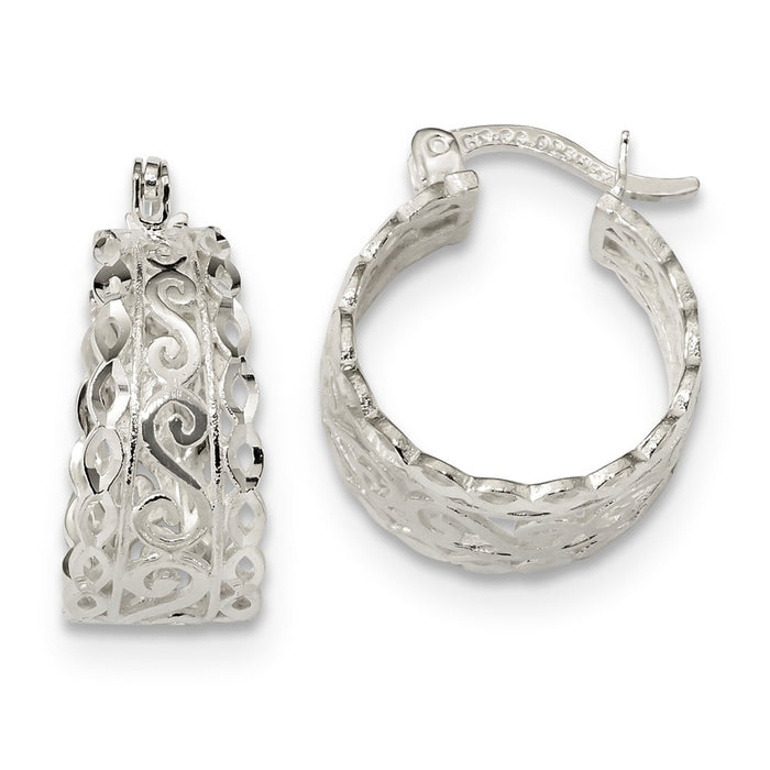 925 Sterling Silver Diamond-cut Open Swirl Hoop Earrings, 19.9mm x 16.8mm
