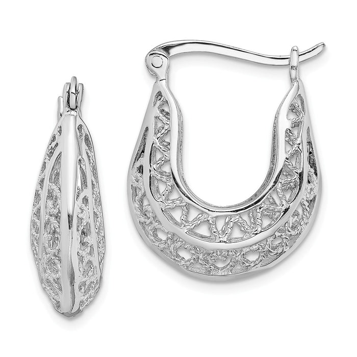 925 Sterling Silver Rhodium-plated Polished Filigree Hoop Earrings, 24.6mm x 18.9mm