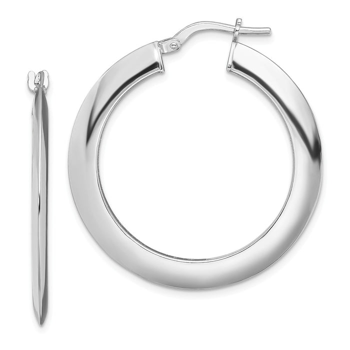 925 Sterling Silver Rhodium-plated Polished Hoops, 34.9mm x 32.8mm