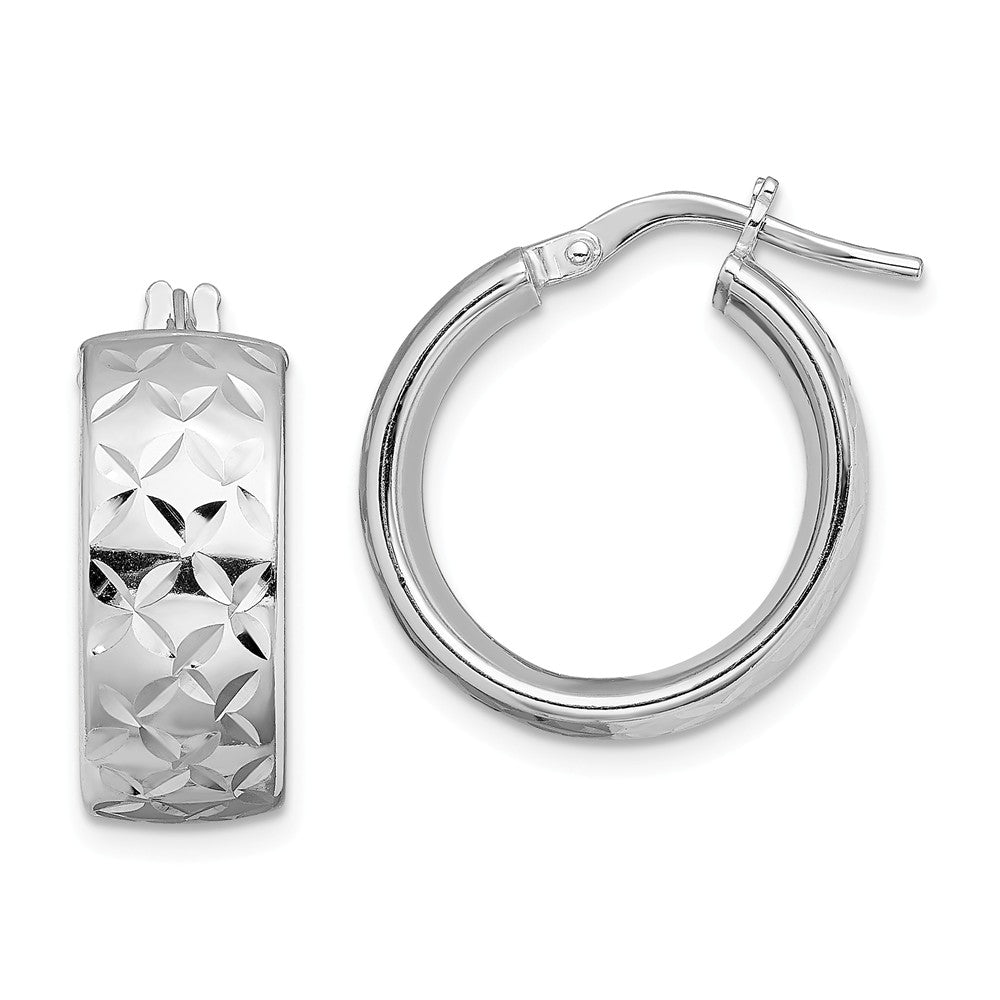 925 Sterling Silver Rhodium-plated Polished Diamond-cut Hoops, 19.7mm x 18.7mm