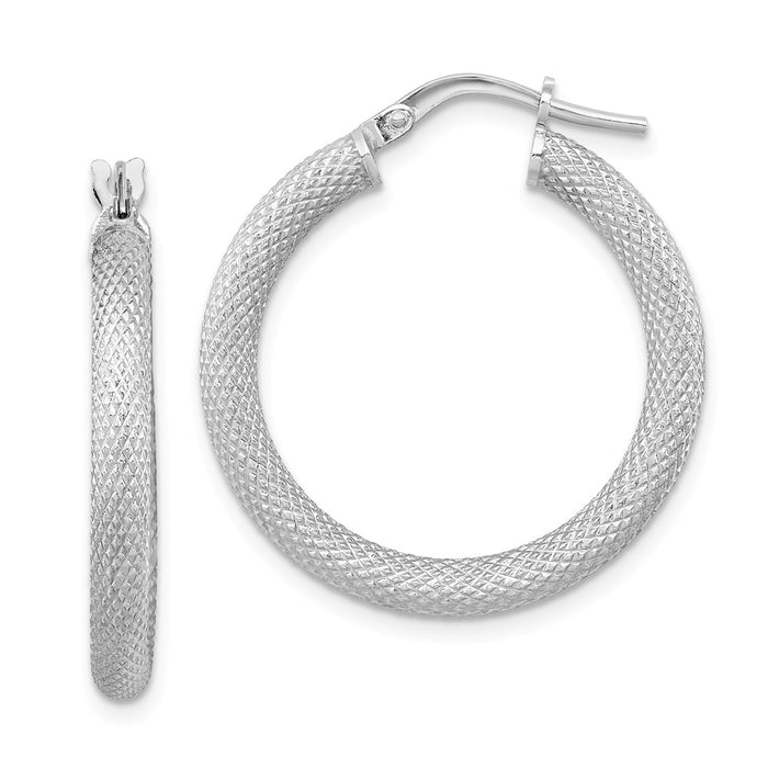 925 Sterling Silver Rhodium-plated Textured Hoops, 26.7mm x 25.4mm