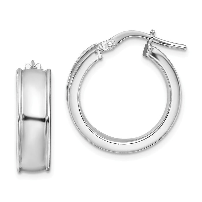 925 Sterling Silver Rhodium-plated Polished Beveled Edge Hoops, 20.7mm x 18.9mm