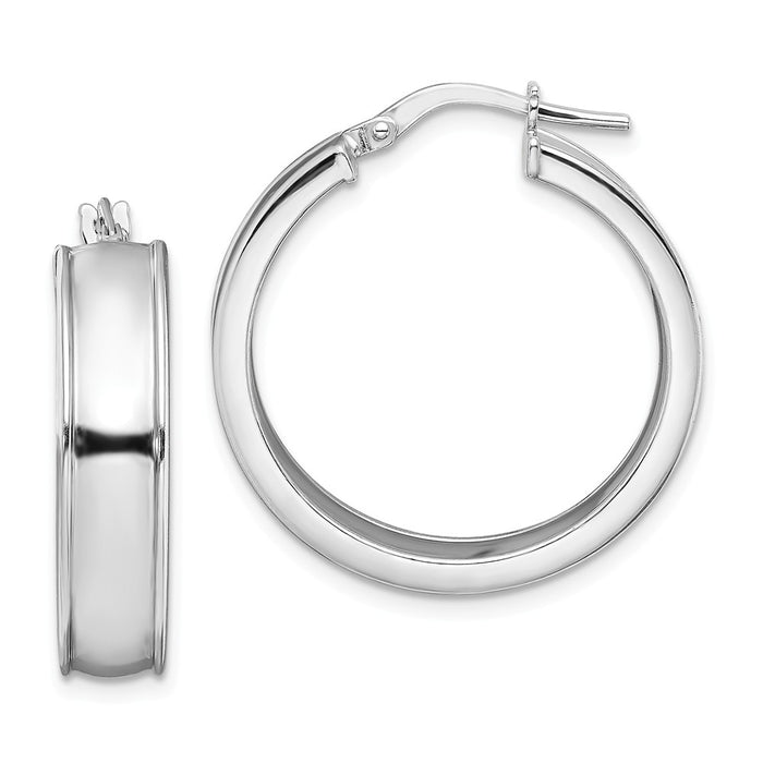 925 Sterling Silver Rhodium-plated Polished Beveled Edge Hoops, 25.7mm x 24mm