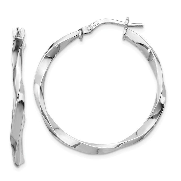 925 Sterling Silver Rhodium-plated Polished Twisted Hoop Earrings, 31.1mm x 30.3mm