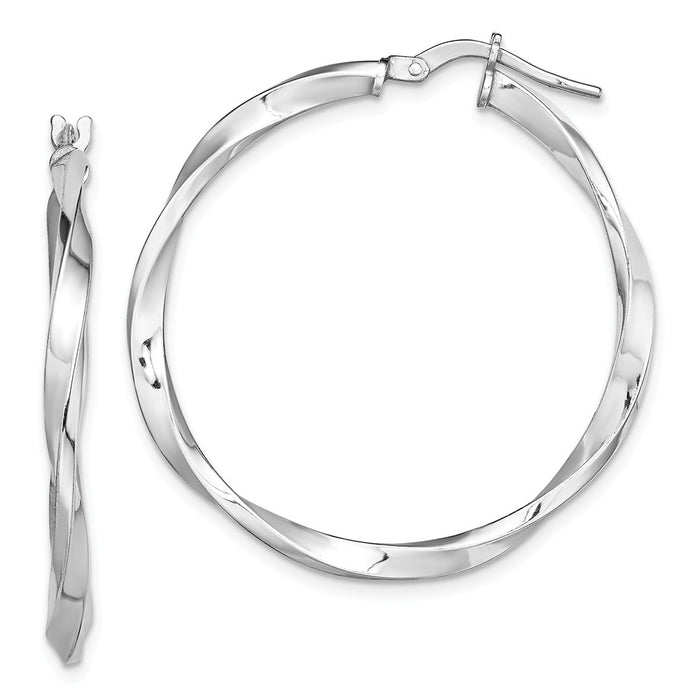 925 Sterling Silver Rhodium-plated Polished Twisted Hoop Earrings, 35.6mm x 34.4mm