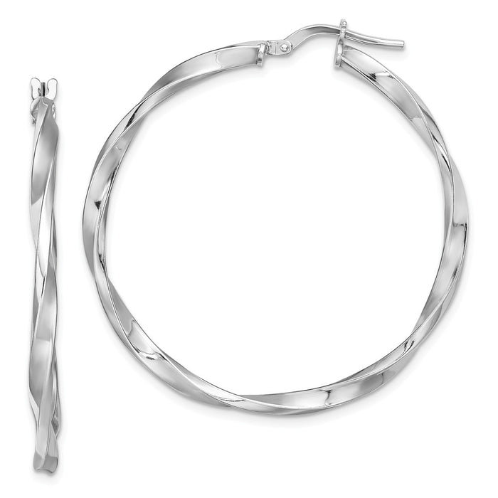 925 Sterling Silver Rhodium-plated Polished Twisted Hoops, 41.9mm x 40.4mm
