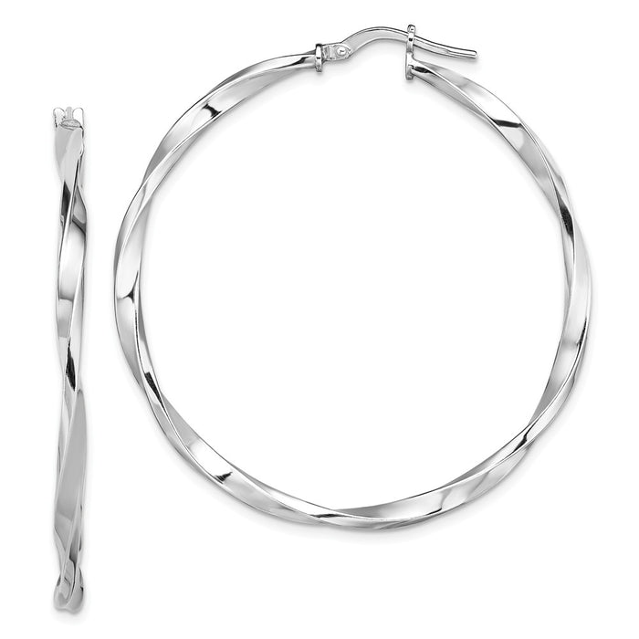 925 Sterling Silver Rhodium-plated Polished Twisted Hoops, 45.5mm x 44.5mm