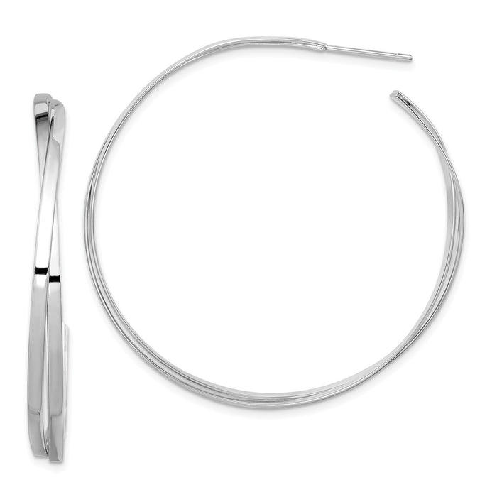 925 Sterling Silver Rhodium-plated Polished Hoop Earrings, 48.3mm x 47.7mm
