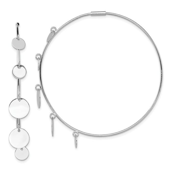 925 Sterling Silver Rhodium-plated Polished with Discs Hoop Earrings, 56.9mm
