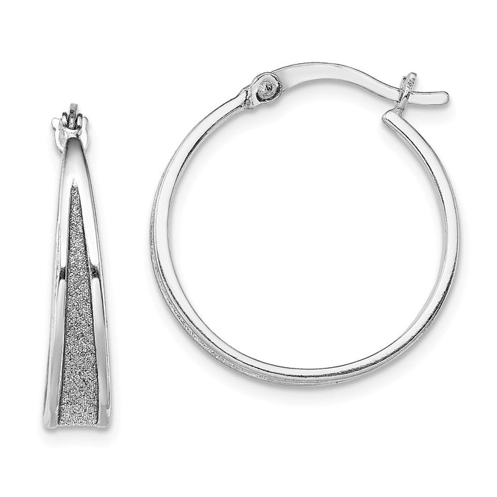 925 Sterling Silver Rhodium-plated Enamel Glitter Fabric Tapered Hoop Earrings, 21.6mm x 5mm