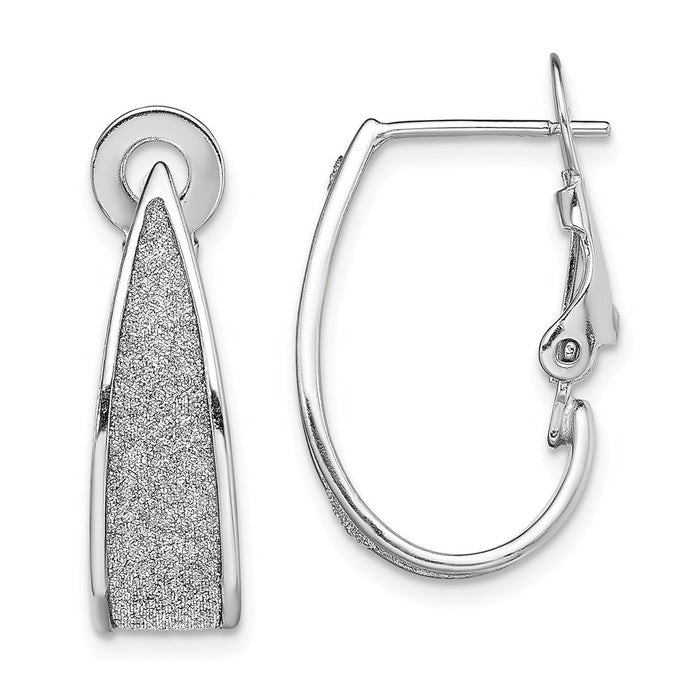 925 Sterling Silver Rhodium-plate Enamel Glitter Fabric Omega Back Hoop Earring, 21.7mm x 6.8mm