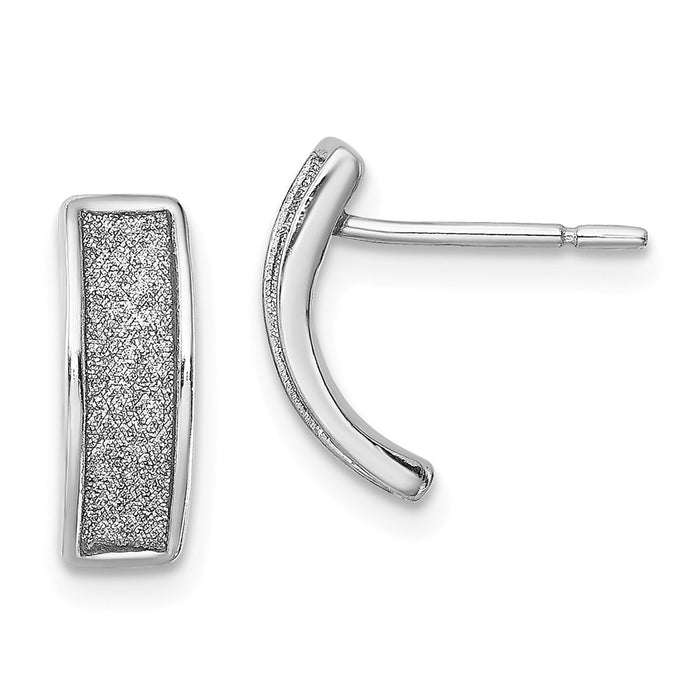 925 Sterling Silver Rhodium-plate Enamel Glitter Fabric Half Hoop Post Earrings, 12.5mm x 4.6mm