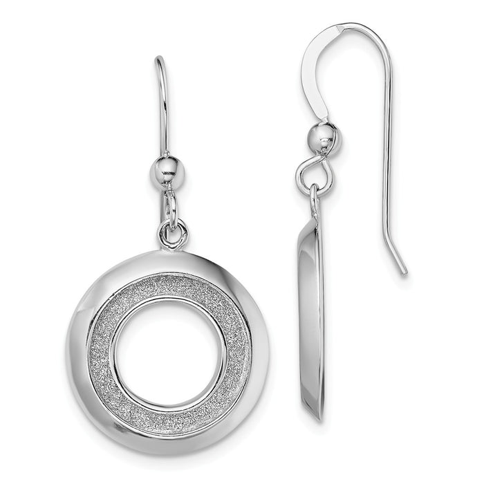 925 Sterling Silver Rhodium-plated Enamel Glitter Fabric Circle Dangle Earrings, 35.1mm x 17.5mm